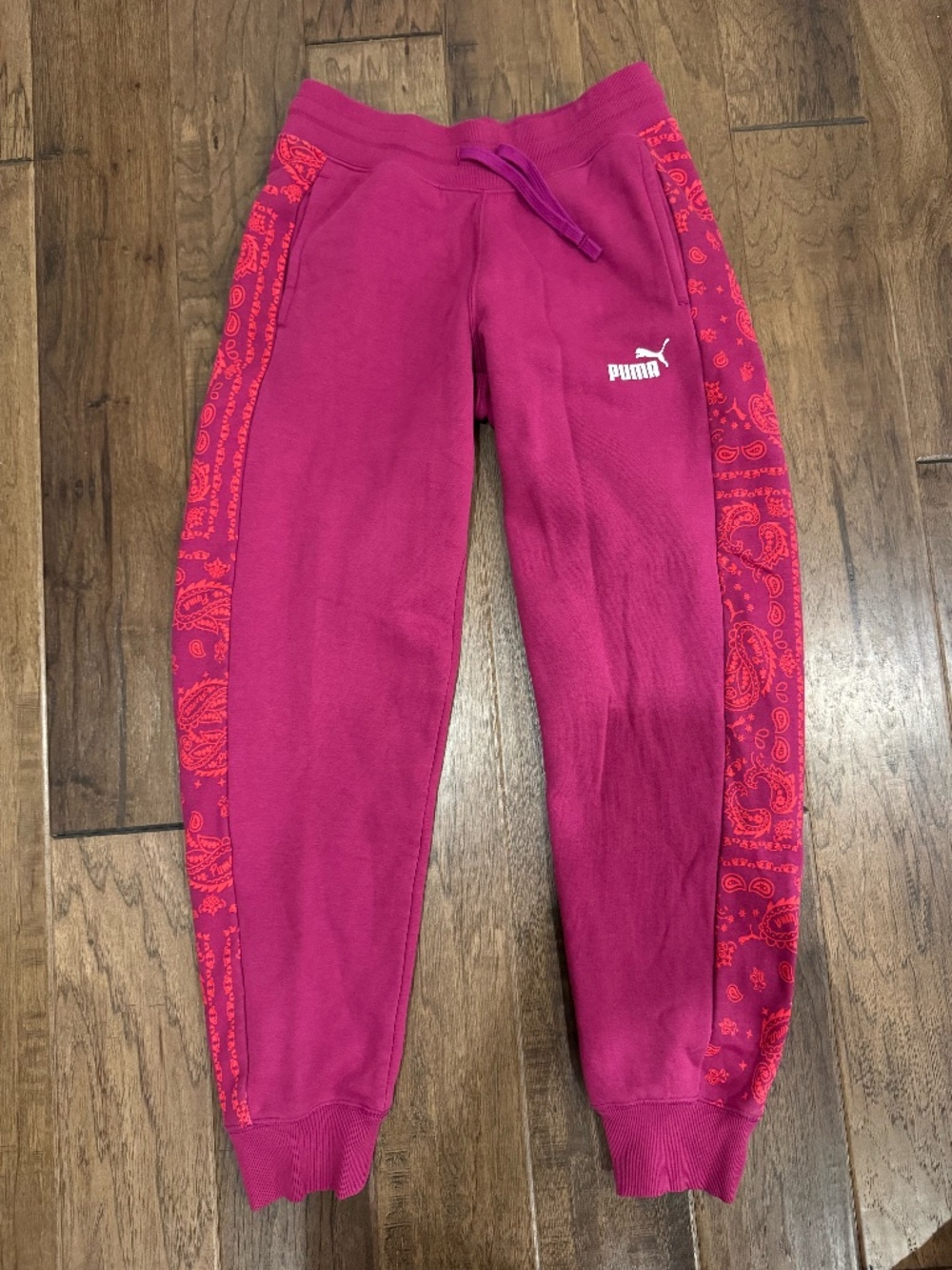 Puma Pink Essential Paisley Bandana Print Fleece Jogger Sweatpants XS